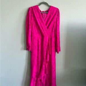 Chic Fuchsia Wrap Midi Dress